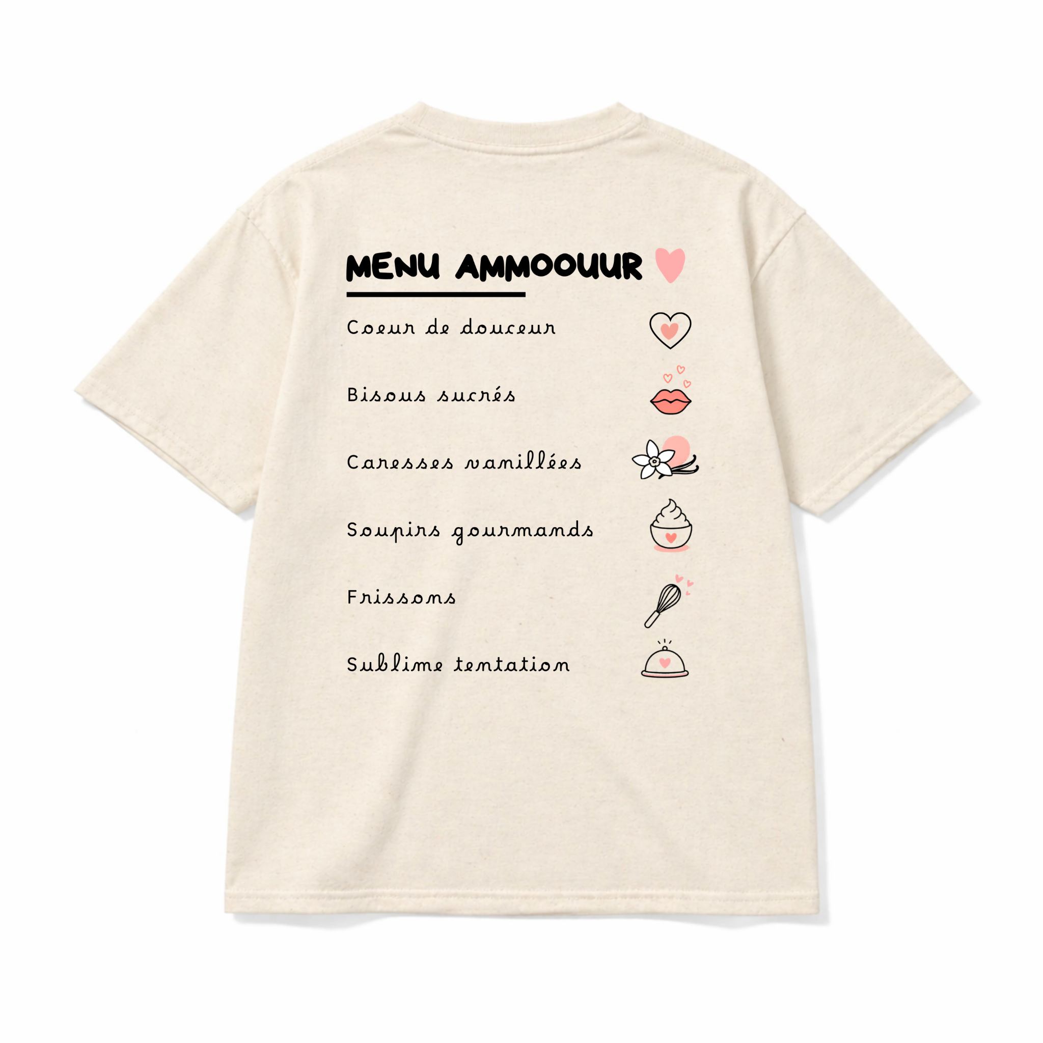 Ammoouur menu - logo brodé à la main devant.