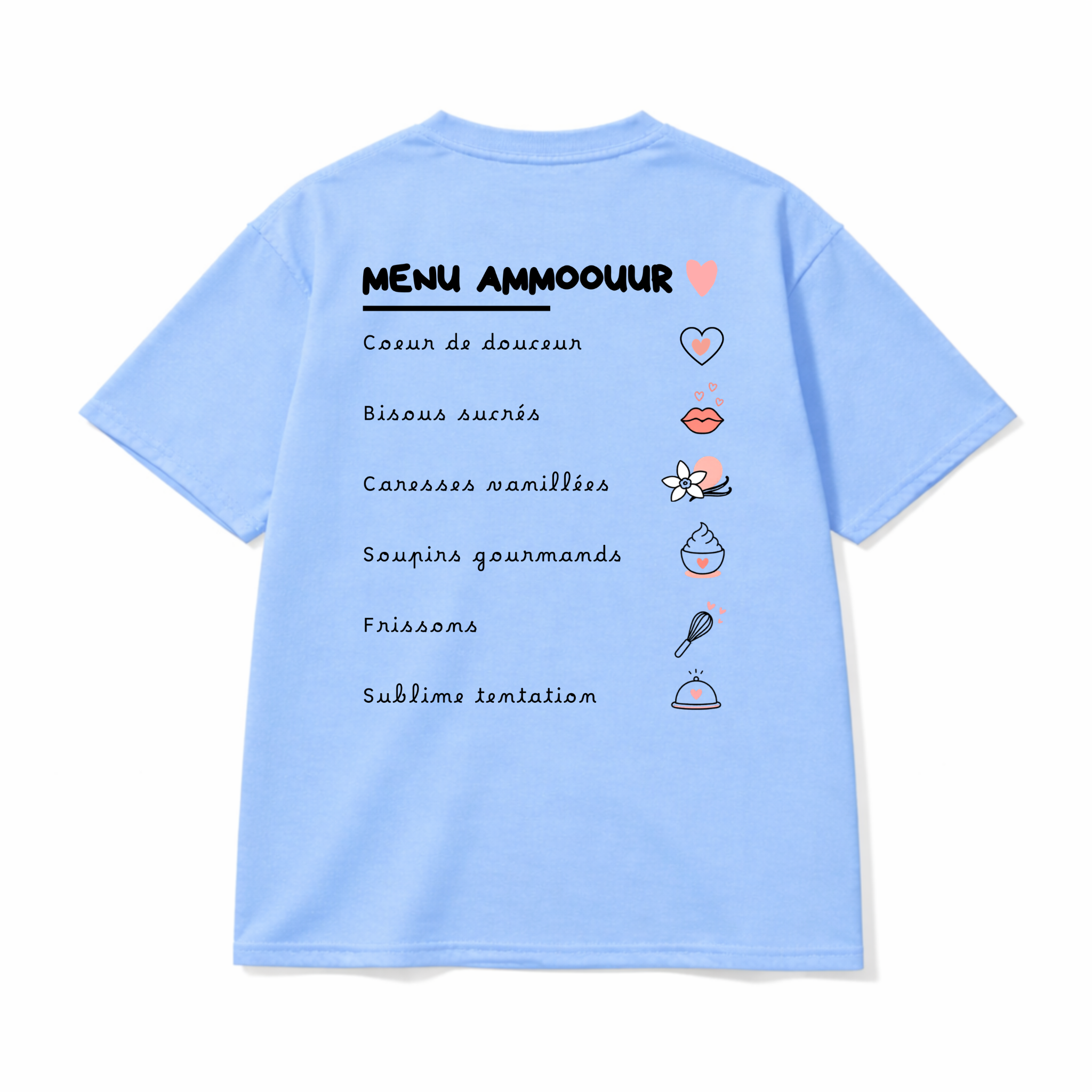 Ammoouur menu - logo brodé à la main devant.